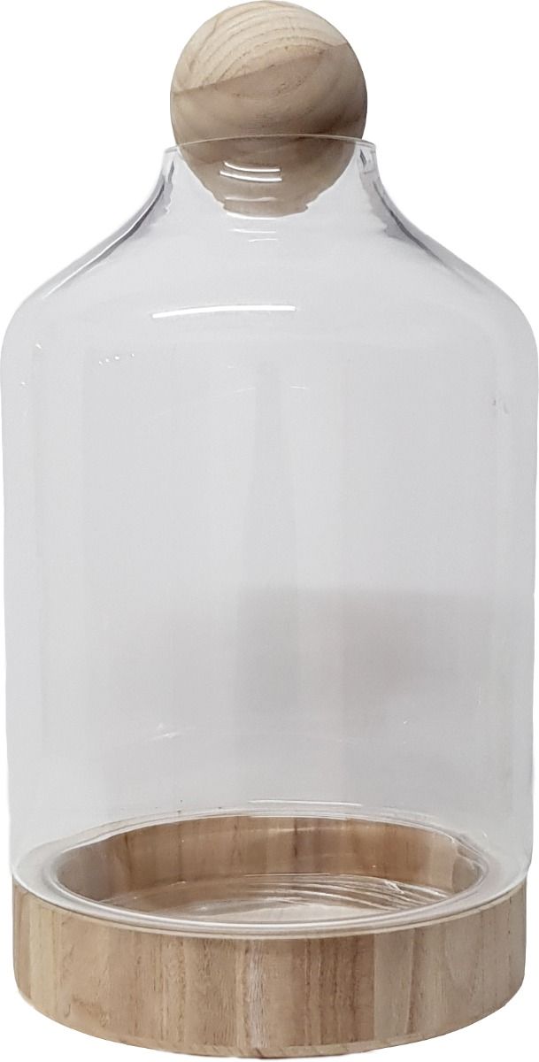48cm class terrarium with wood base, ball on top, white background